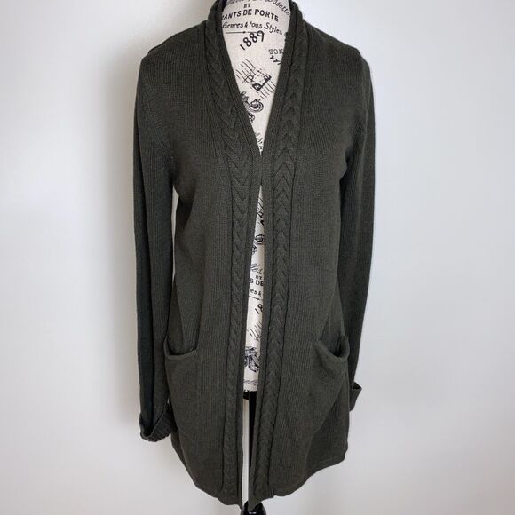 Tahari Long Cardigan Sweater Women's XS Beige Tan Cable Knit Cotton Blend Long - Picture 1 of 10